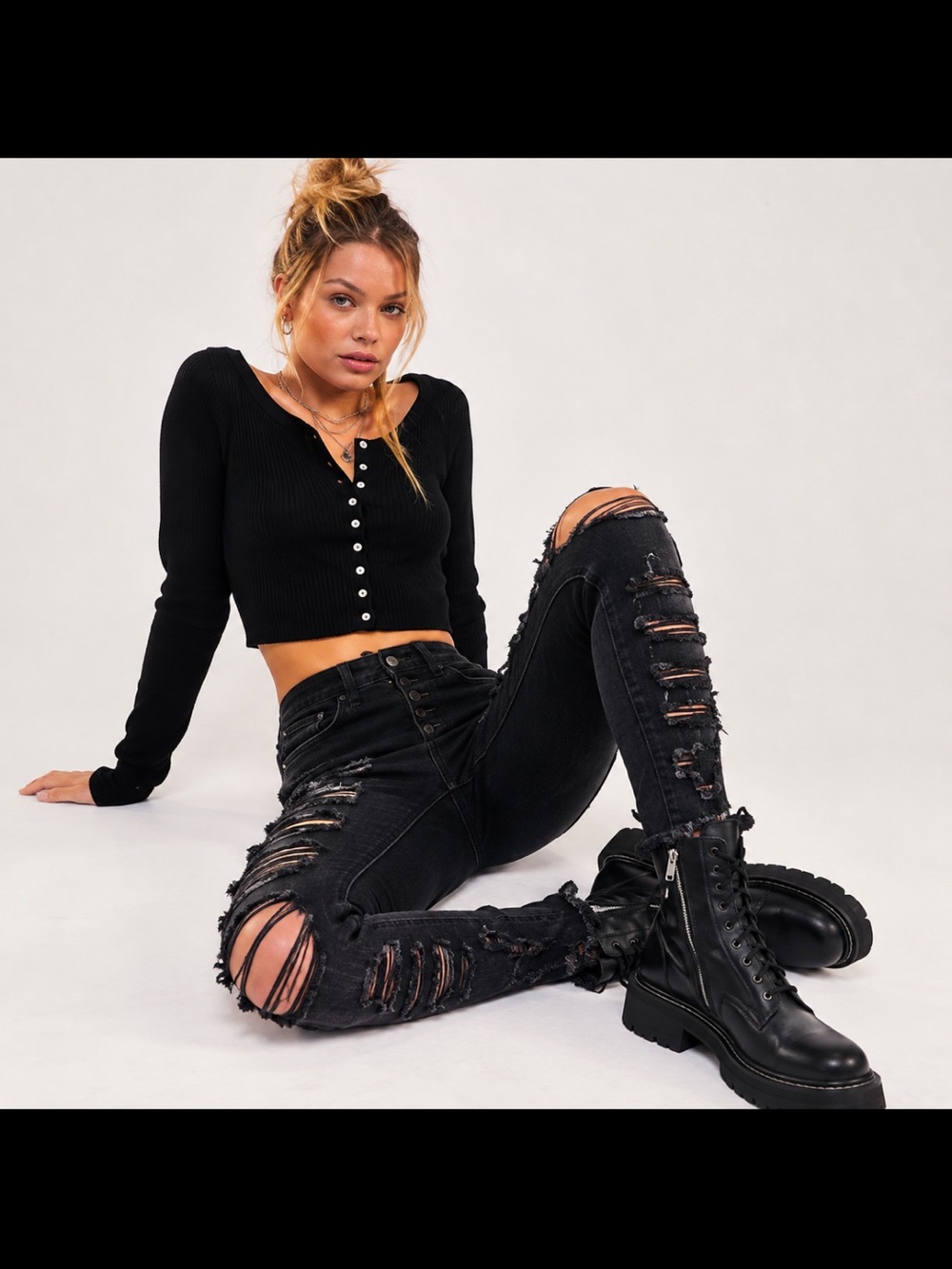 Free People Sabrina Super Skinny Jeans 29 Black Super Shredder Distressed